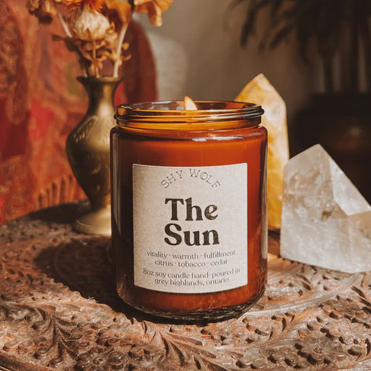 The Sun Tarot Candle - Citrus, Tobacco, Cedar Soy Candle